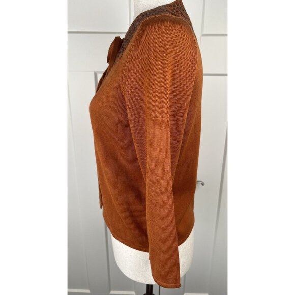 Michael Simon Women's Pumpkin Spice Knit Cardigan Leather Appliqués Size Small - Picture 8 of 8